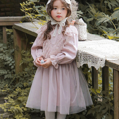 Rochie copii toamna-iarna cu dantela si maneca lunga pentru fete - stil palat