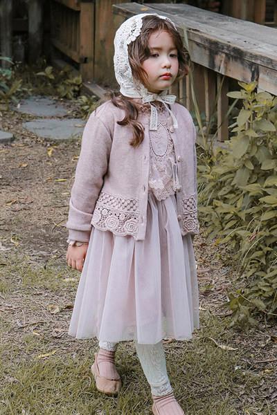 Rochie copii toamna-iarna cu dantela si maneca lunga pentru fete - stil palat