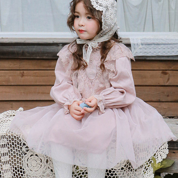 Rochie copii toamna-iarna cu dantela si maneca lunga pentru fete - stil palat