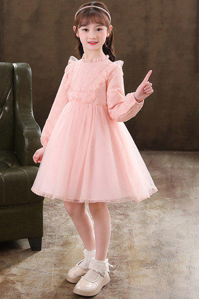 Rochie elegantă pentru fete cu mâneci lungi și decolteu oval