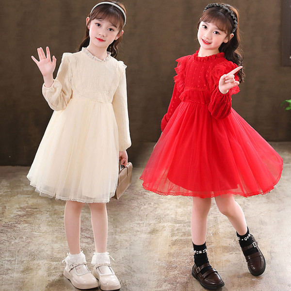 Rochie elegantă pentru fete cu mâneci lungi și decolteu oval