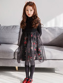 Pavasario-rudens vaikiška gėlėta suknelė - ilgomis rankovėmis, tinklinis sijonas