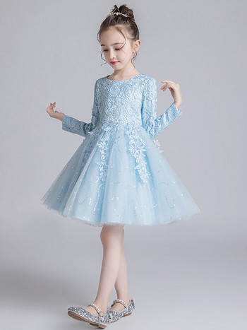 Детска елегантна рокля с дантела и тюл