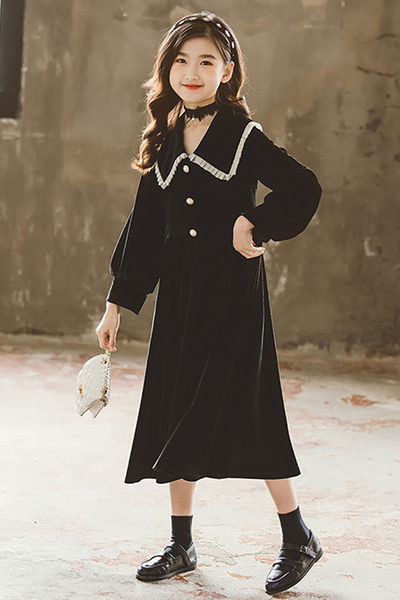 Rochie de primavara pentru fete cu maneca lunga si decolteu in V