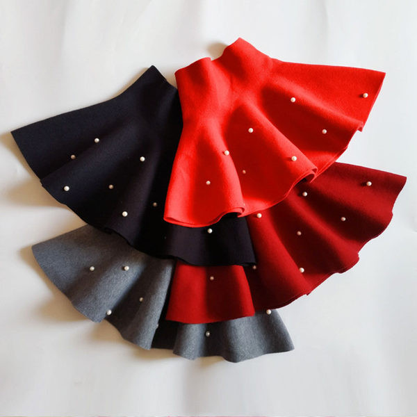 Fusta de toamna iarna pentru fete cu perle si talie inalta