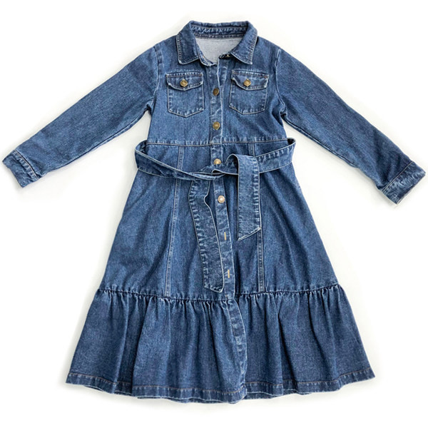 Madinga džinsinė suknelė mergaitėms su dirželiu ir sagomis