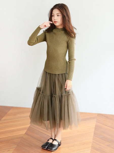 Madingas mergaičių sijonas aukštu juosmeniu