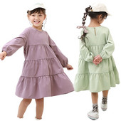 Egyszínű, hosszú ujjú, széles mintás ruha lányoknak