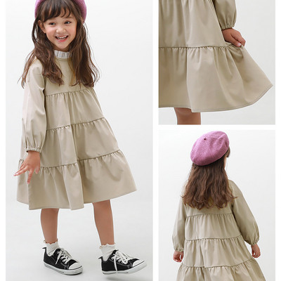 Egyszínű, hosszú ujjú, széles mintás ruha lányoknak