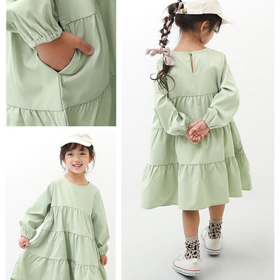 Egyszínű, hosszú ujjú, széles mintás ruha lányoknak