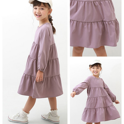 Egyszínű, hosszú ujjú, széles mintás ruha lányoknak