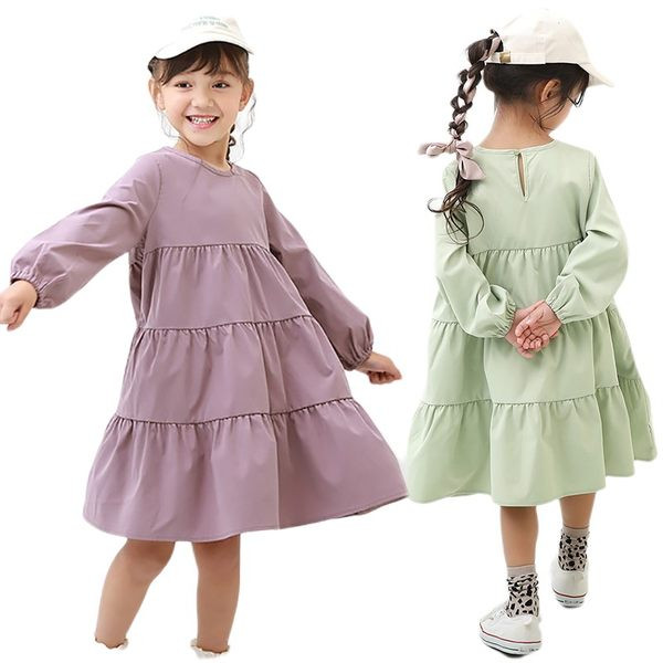 Egyszínű, hosszú ujjú, széles mintás ruha lányoknak