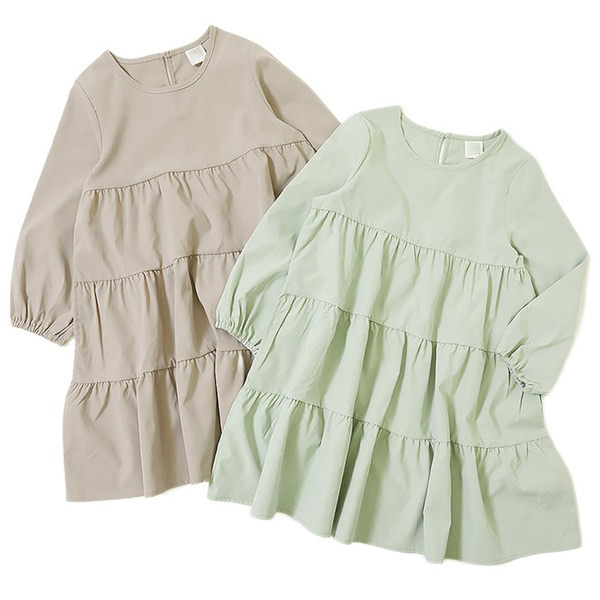 Egyszínű, hosszú ujjú, széles mintás ruha lányoknak