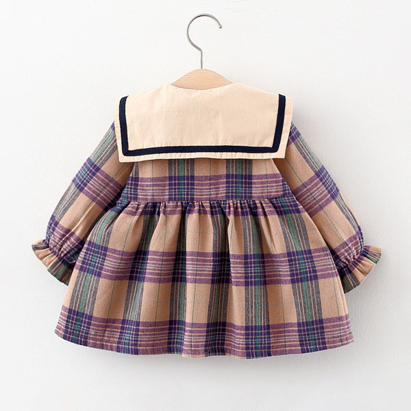 Rochie pentru copii in carouri pentru fete cu maneca lunga si decolteu oval