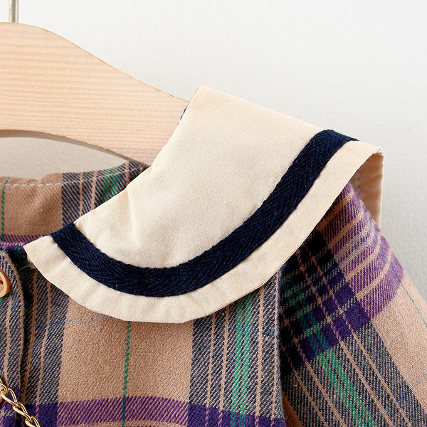 Rochie pentru copii in carouri pentru fete cu maneca lunga si decolteu oval