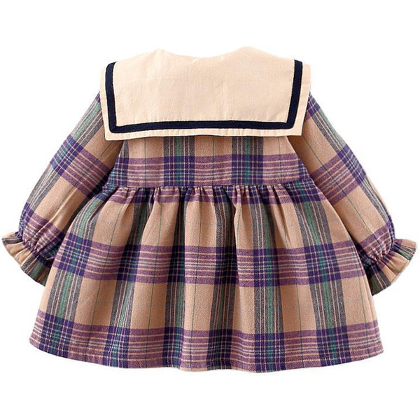 Rochie pentru copii in carouri pentru fete cu maneca lunga si decolteu oval