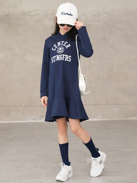 Rochie sport pentru fete cu gluga si imprimeu