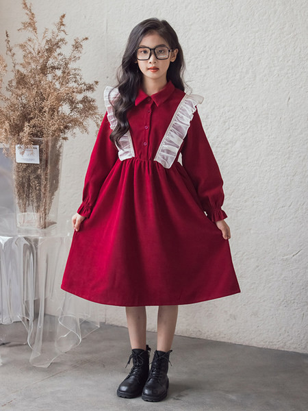 Rochie eleganta pentru fete cu guler clasic si inchidere cu nasturi