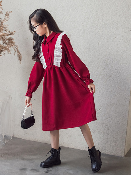 Rochie eleganta pentru fete cu guler clasic si inchidere cu nasturi