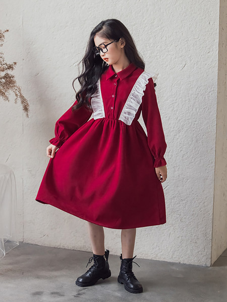 Rochie eleganta pentru fete cu guler clasic si inchidere cu nasturi