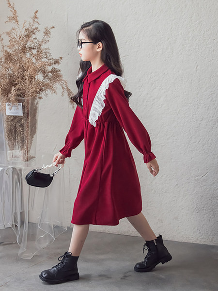 Rochie eleganta pentru fete cu guler clasic si inchidere cu nasturi