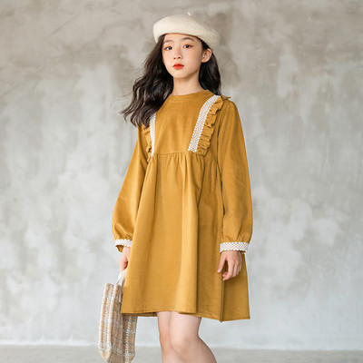 Rudeninė žieminė suknelė mergaitei ilgomis rankovėmis ir siuvinėjimu