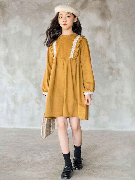 Rudeninė žieminė suknelė mergaitei ilgomis rankovėmis ir siuvinėjimu