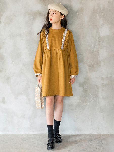 Rudeninė žieminė suknelė mergaitei ilgomis rankovėmis ir siuvinėjimu