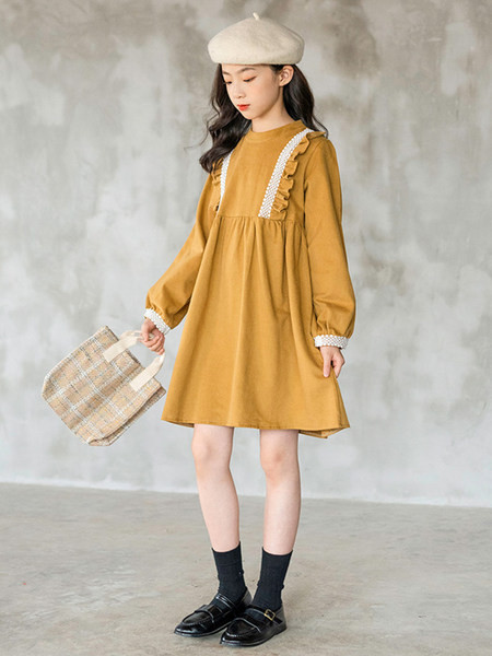 Rudeninė žieminė suknelė mergaitei ilgomis rankovėmis ir siuvinėjimu