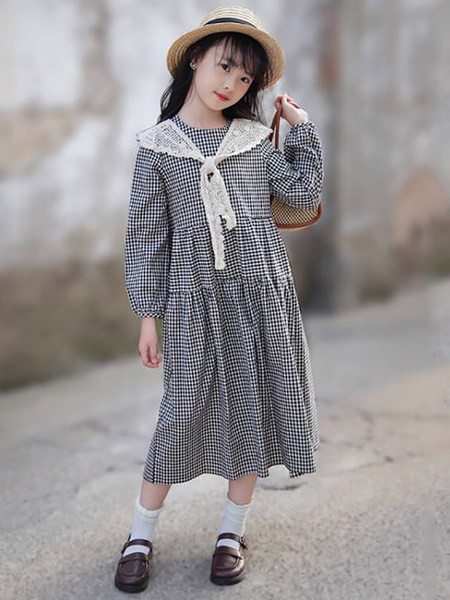 Rochie casual pentru fete cu maneci lungi in carouri