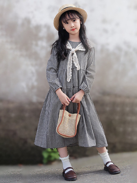 Rochie casual pentru fete cu maneci lungi in carouri