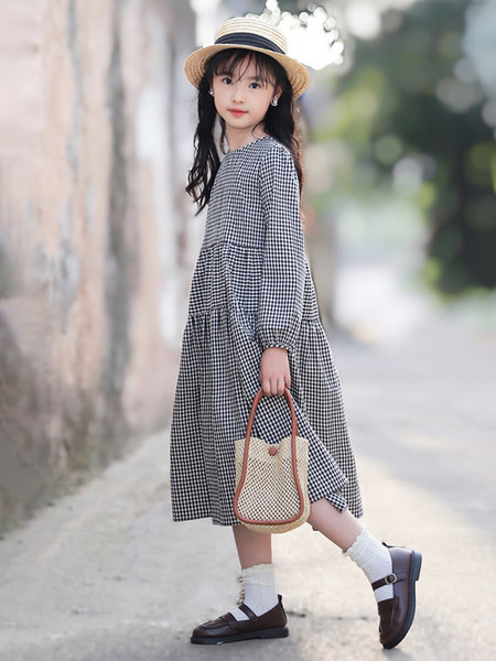 Rochie casual pentru fete cu maneci lungi in carouri