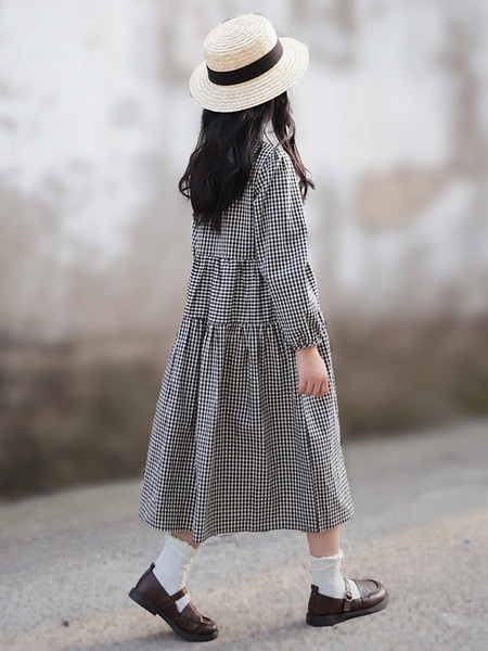 Rochie casual pentru fete cu maneci lungi in carouri