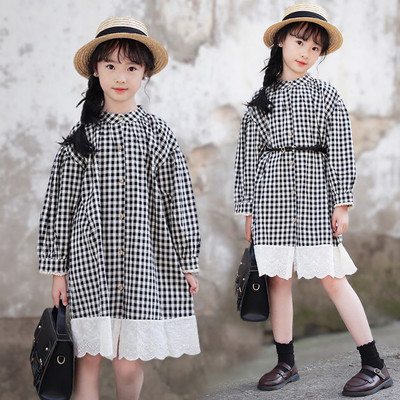 Karirana haljina širokog uzorka s gumbima za djevojčice