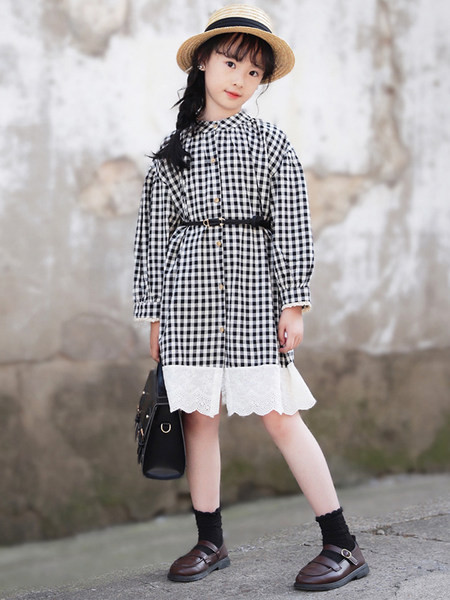 Karirana haljina širokog uzorka s gumbima za djevojčice