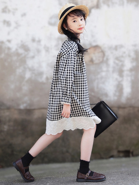 Karirana haljina širokog uzorka s gumbima za djevojčice