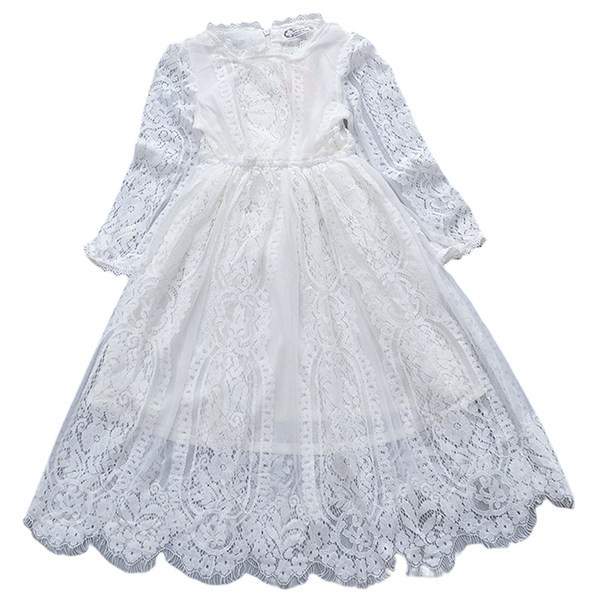 Nėriniuota suknelė mergaitėms ilgomis rankovėmis ir siuvinėjimu