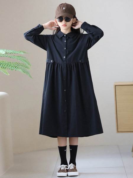 Rochie casual pentru fete cu guler si nasturi clasici