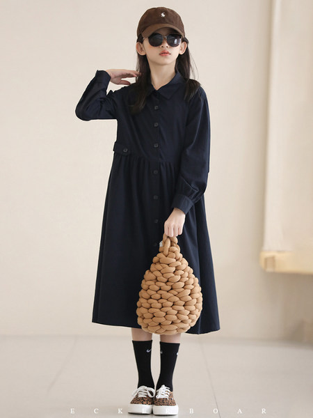 Rochie casual pentru fete cu guler si nasturi clasici