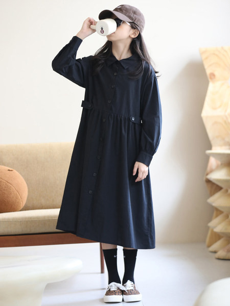 Rochie casual pentru fete cu guler si nasturi clasici