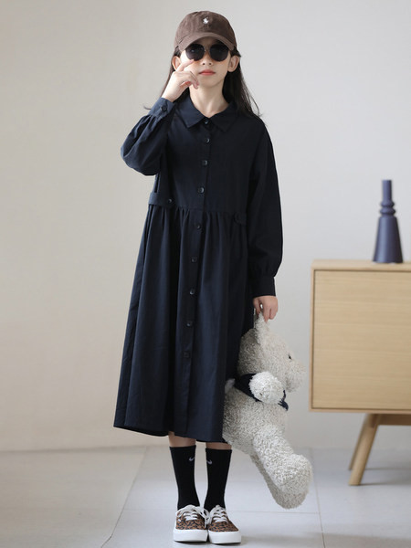 Rochie casual pentru fete cu guler si nasturi clasici