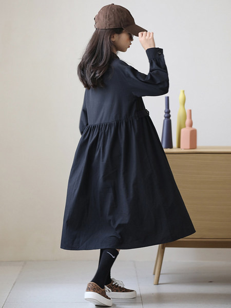 Rochie casual pentru fete cu guler si nasturi clasici