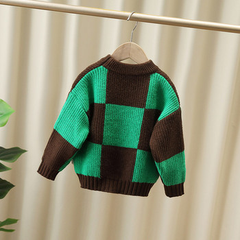 Плетен пуловер с обло деколте за момчета