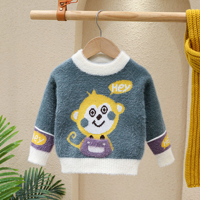 Pulover lejer cu aplicație cu gât roșu pentru băieți