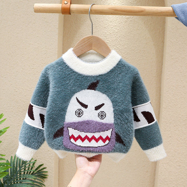 Naujo modelio vaikiškas megztinis su ovalia iškirpte - dviejų spalvų