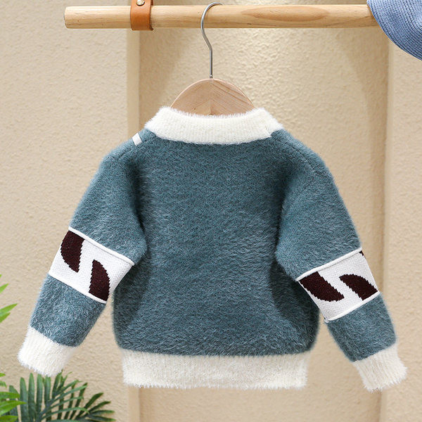 Naujo modelio vaikiškas megztinis su ovalia iškirpte - dviejų spalvų