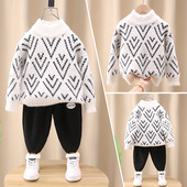 Berniukų žieminis megztinis ilgomis rankovėmis Polo apykakle