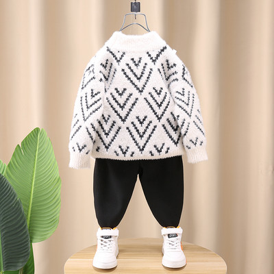 Berniukų žieminis megztinis ilgomis rankovėmis Polo apykakle