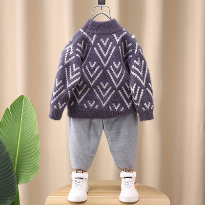 Berniukų žieminis megztinis ilgomis rankovėmis Polo apykakle