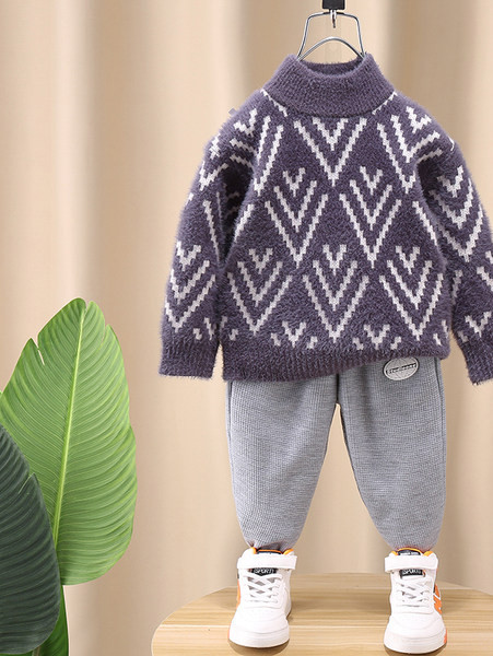 Berniukų žieminis megztinis ilgomis rankovėmis Polo apykakle